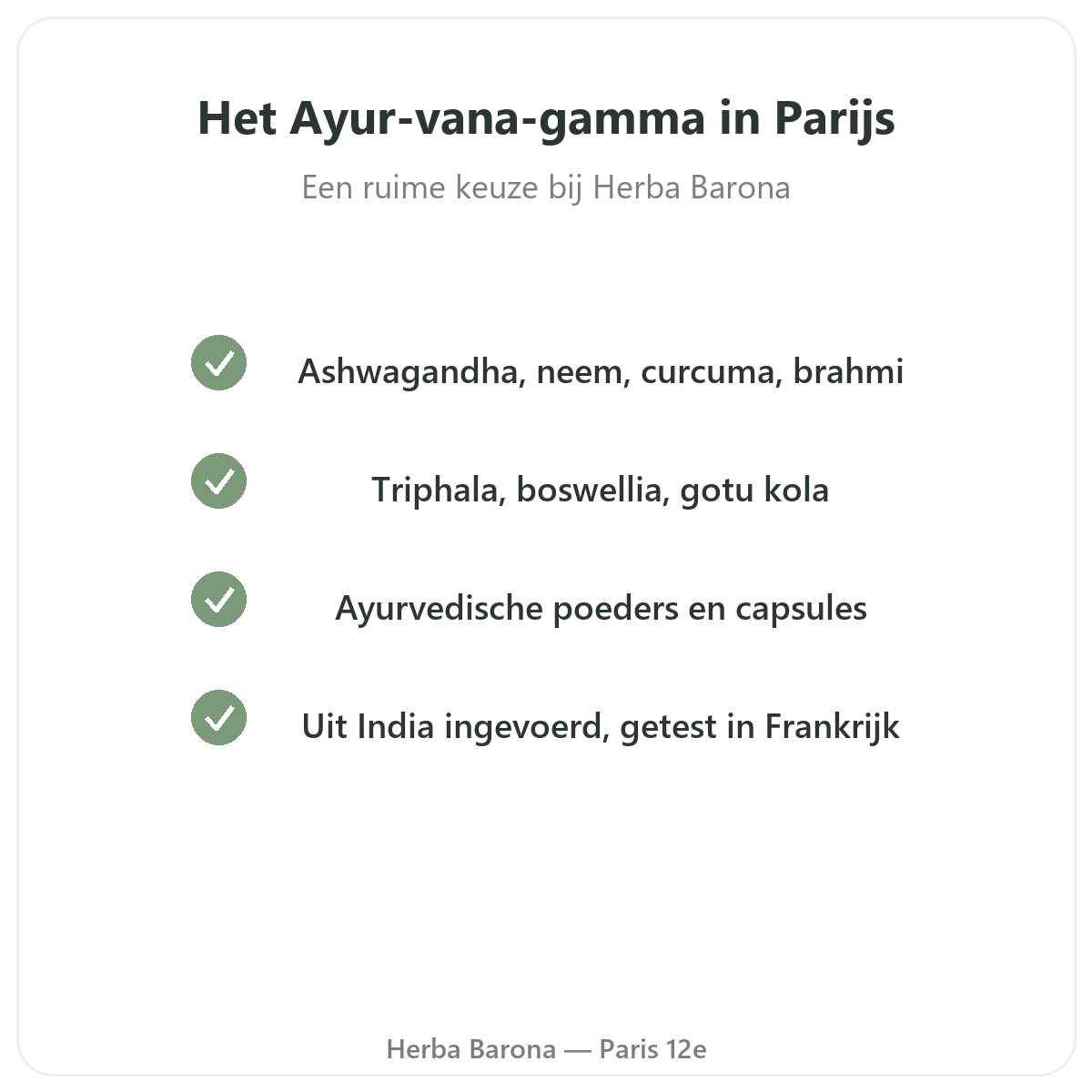 Het assortiment Ayur-vana in Parijs bij Herba Barona Parijs 12e