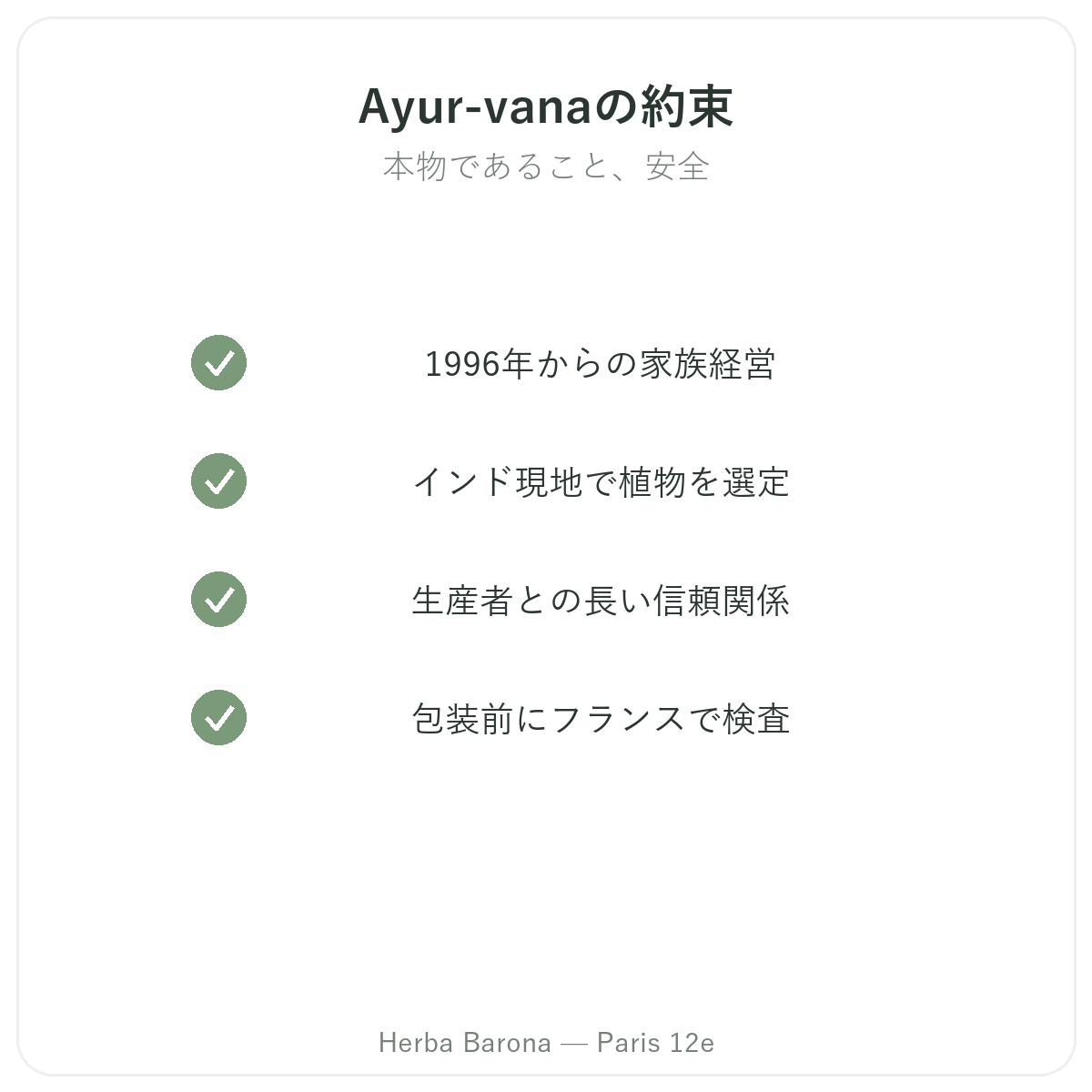 Ayur Vana パリ - Herba Baronaの品質へのこだわりと特許原料