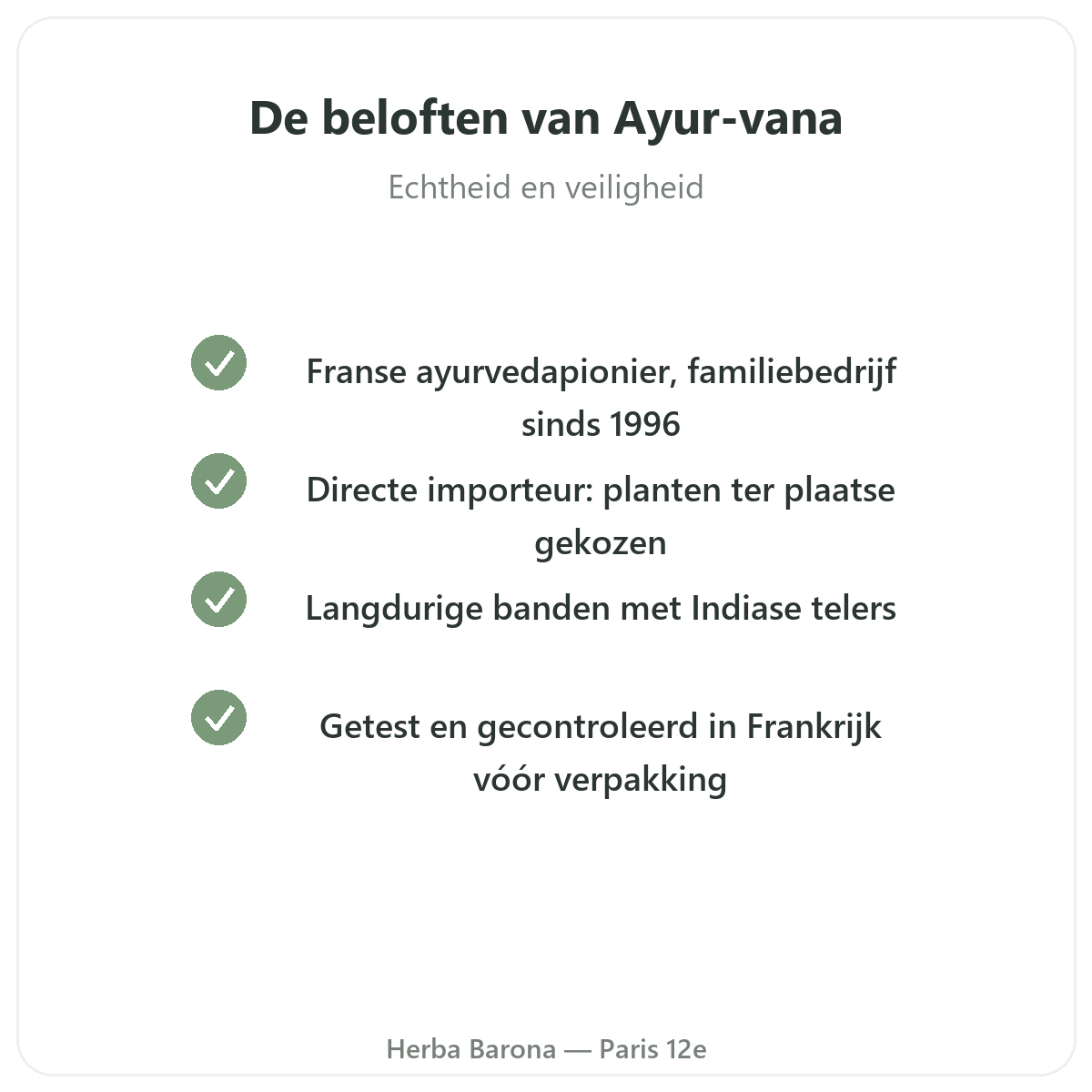 Ayur-vana Parijs - kwaliteitsverbintenissen en gepatenteerde grondstoffen bij Herba Barona