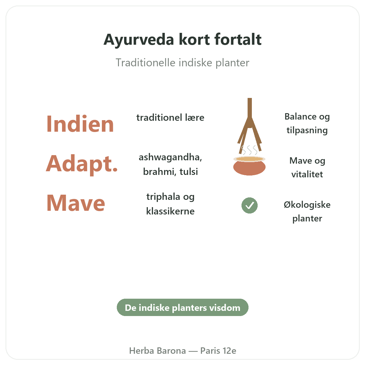 Ayurvediske planter Paris Paris kort fortalt - nøgletal hos Herba Barona Paris 12