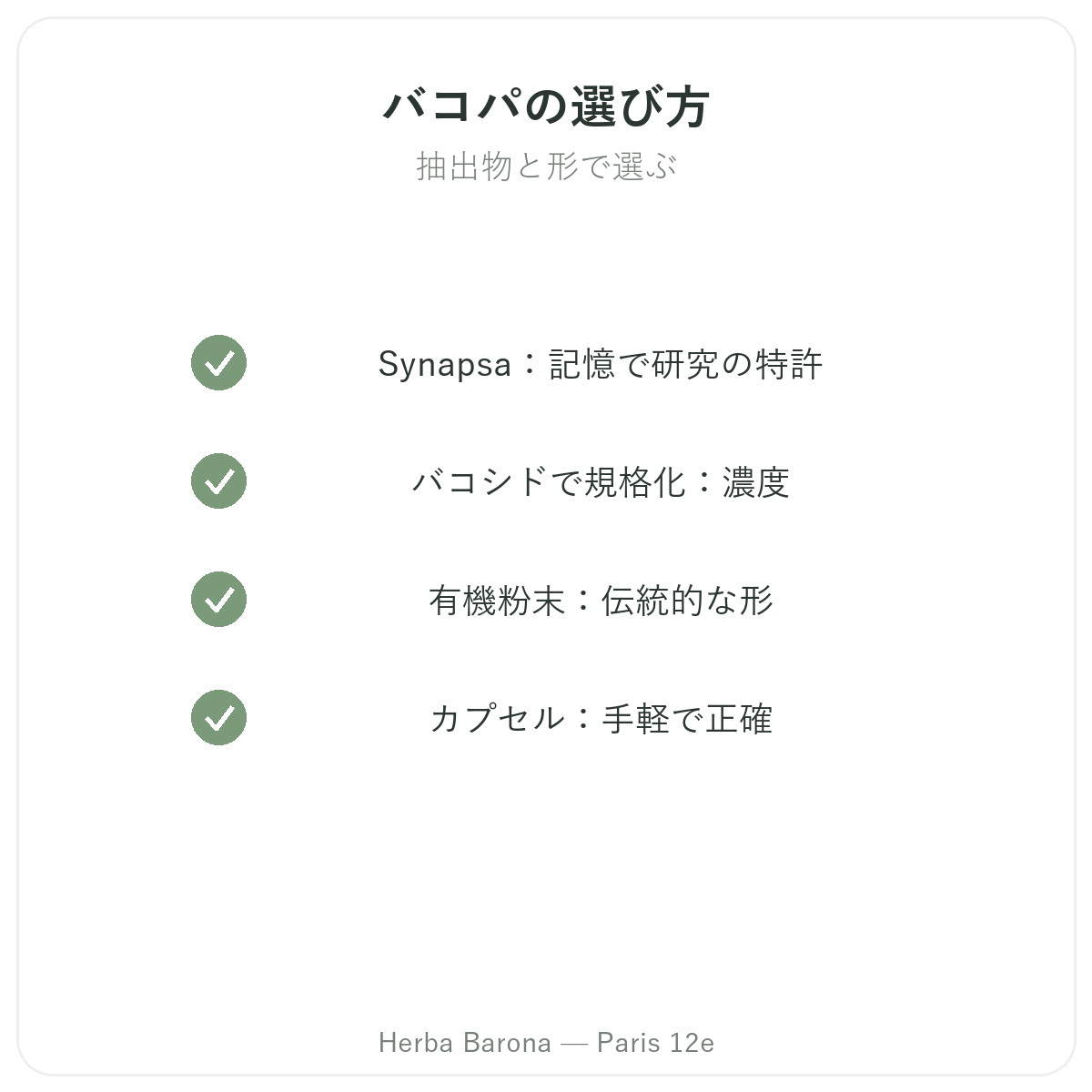 バコパ ブラーミー パリ パリ - Herba Baronaの品質へのこだわり パリ12区