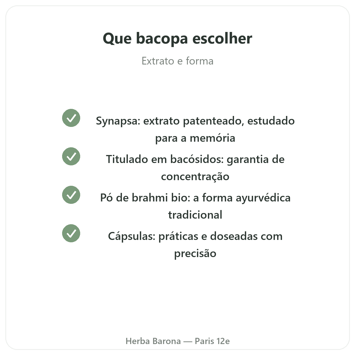 Bacopa Brahmi Paris - compromissos de qualidade na Herba Barona Paris 12e