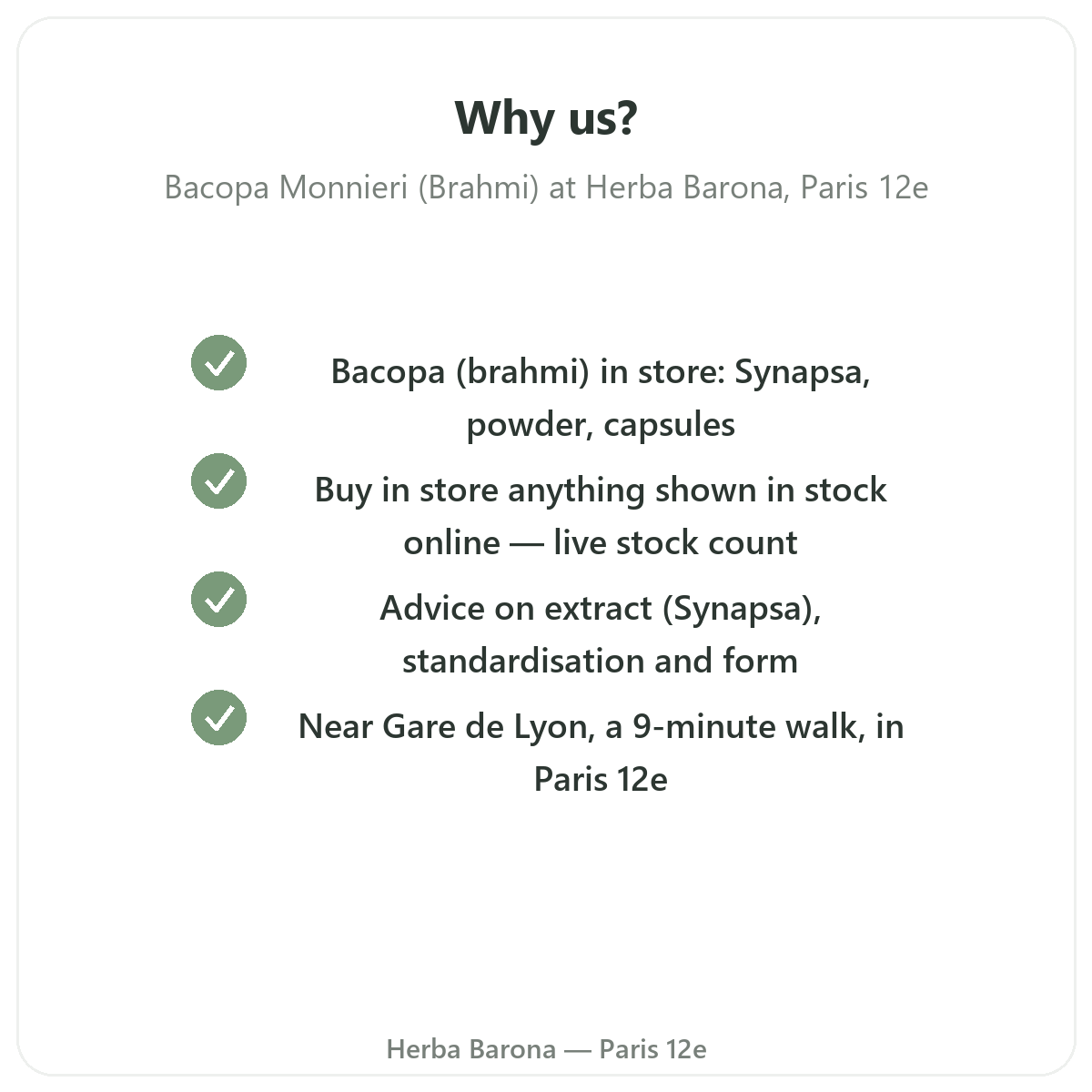 Why buy Bacopa Brahmi in Paris at Herba Barona Paris 12th