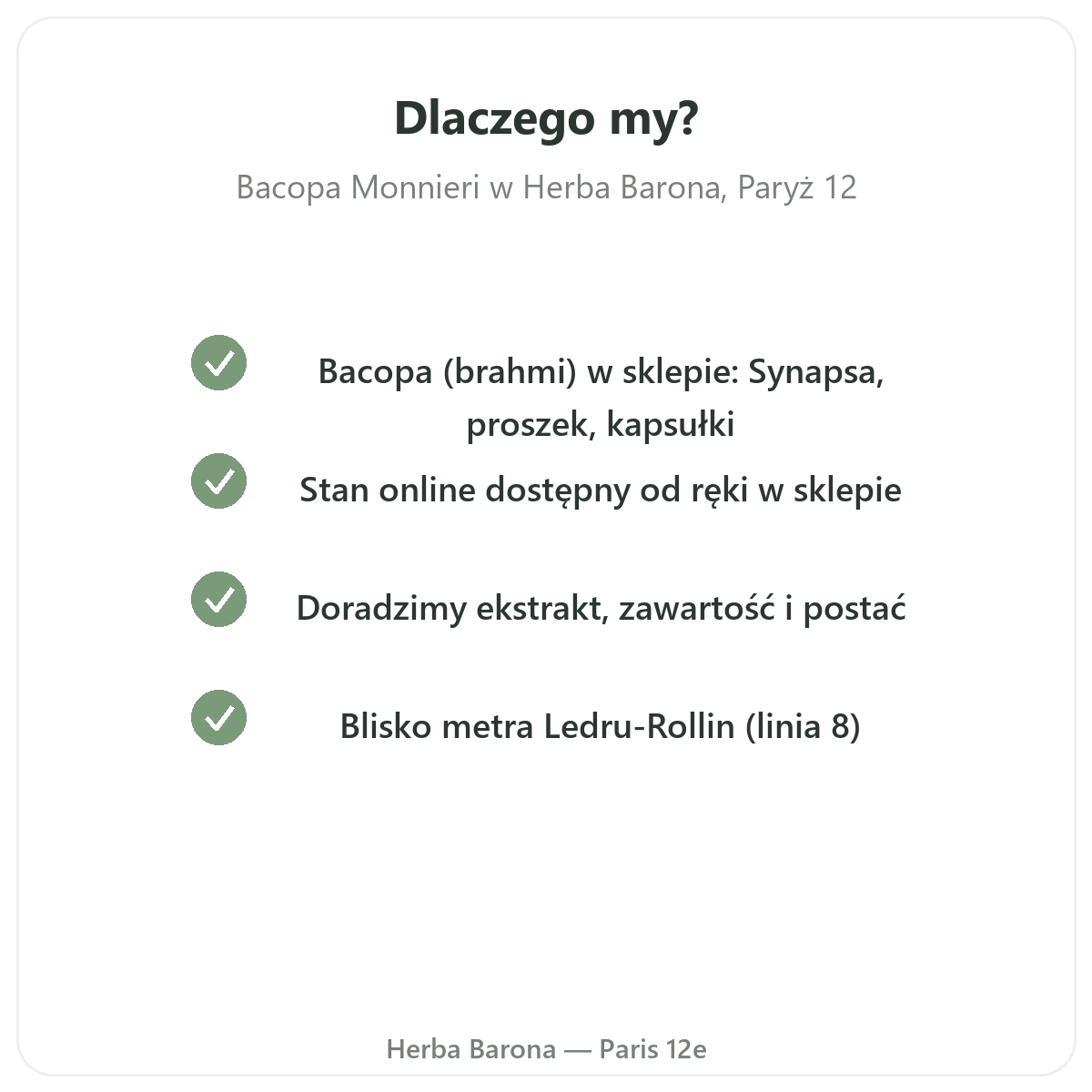 Dlaczego warto kupować Bacopa Brahmi w Herba Barona - wysyłka do Polski