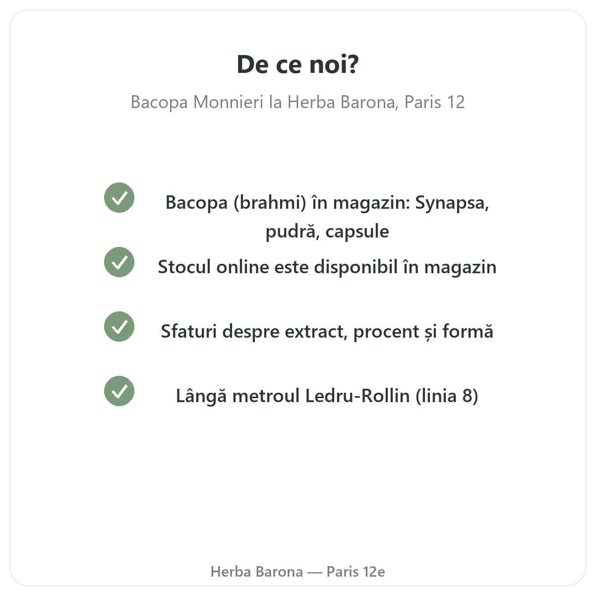 De ce să cumpărați Bacopa Brahmi Paris la Paris de la Herba Barona Paris 12e