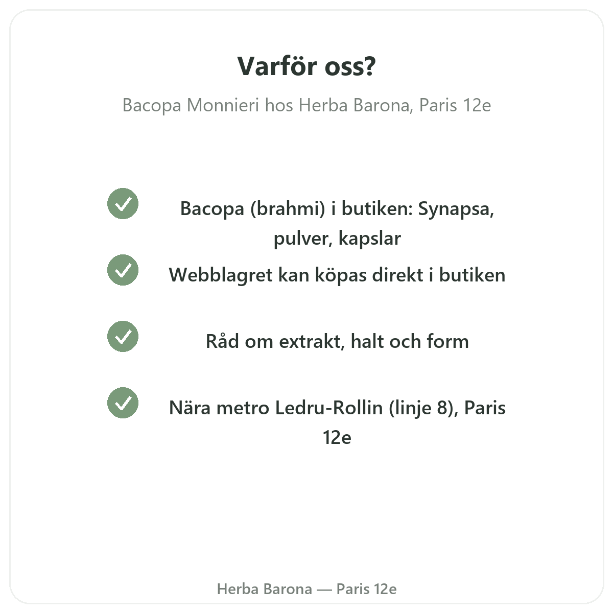 Varför köpa bacopa brahmi i Paris hos Herba Barona Paris 12e