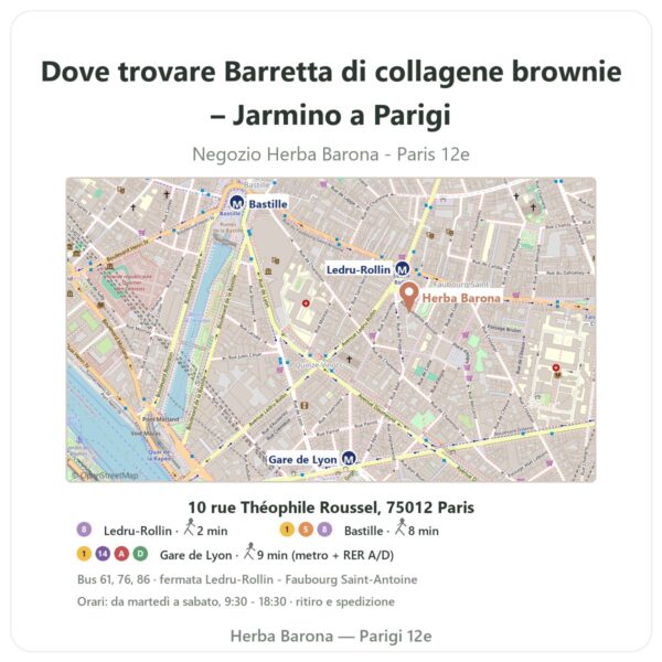 Dove trovare Barretta di collagene brownie – Jarmino a Parigi - mappa del negozio Herba Barona Paris 12e