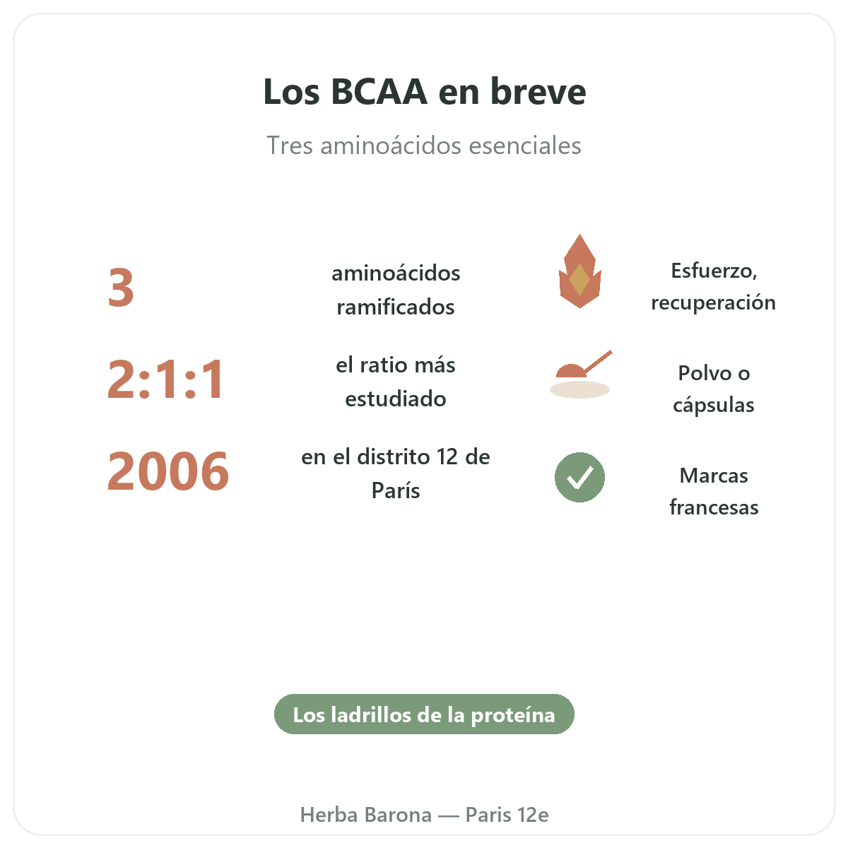 Los BCAA en breve - ratios y formatos en Herba Barona en París