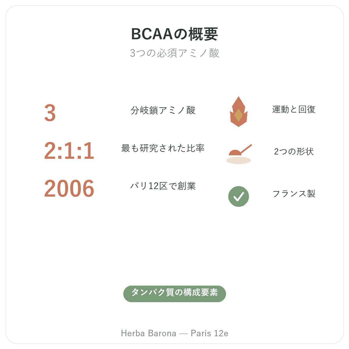 BCAAの概要 - 比率と形状 Herba Barona パリ