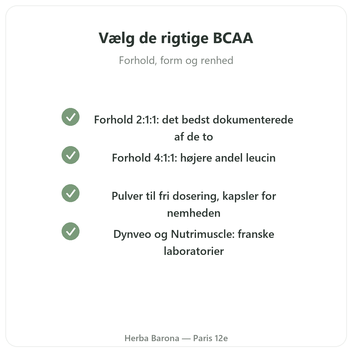 Vælg de rigtige BCAA - forhold, form og renhed hos Herba Barona Paris