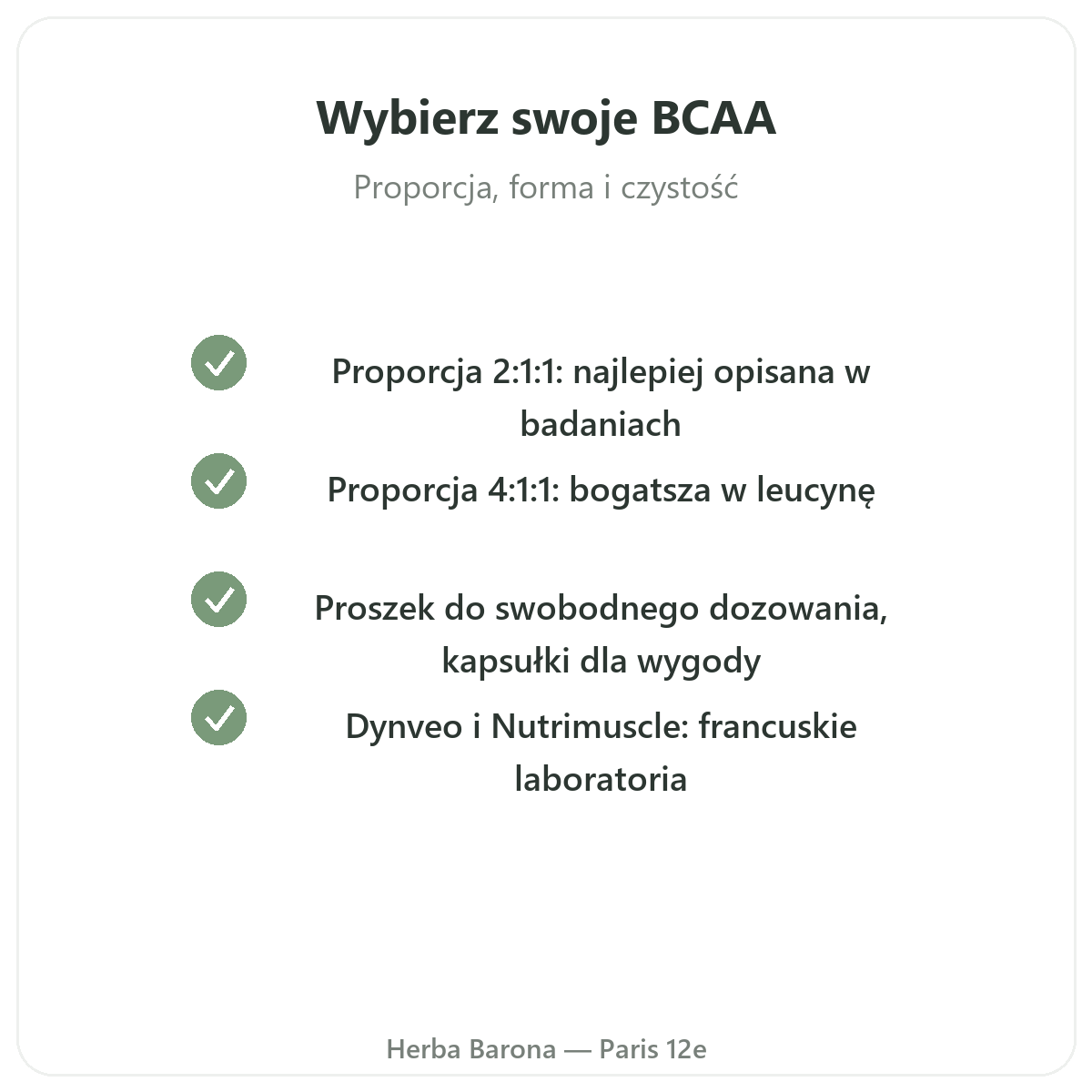 Wybierz swoje BCAA - proporcja, forma i czystość w Herba Barona Paryż