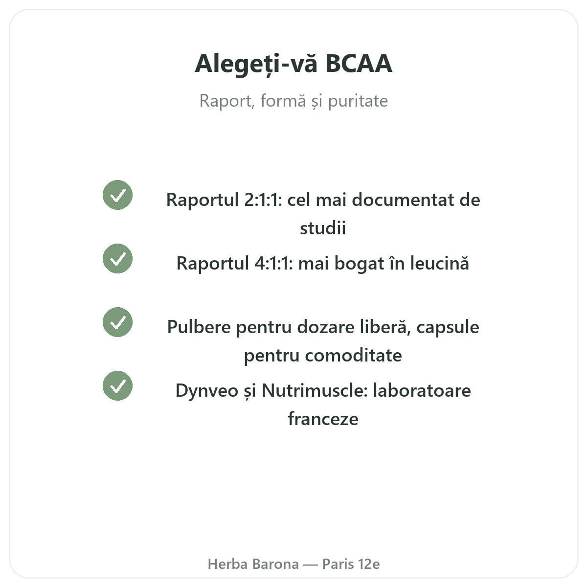 Alegeți-vă BCAA - raport, formă și puritate la Herba Barona Paris