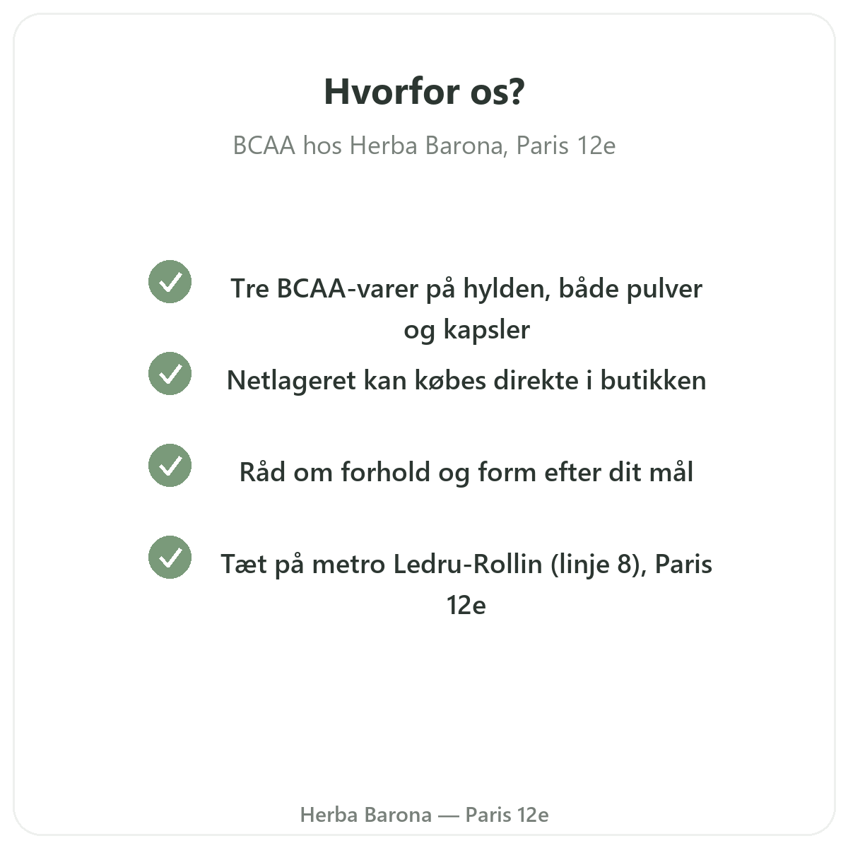 Derfor køber du dine BCAA hos Herba Barona i Paris 12e