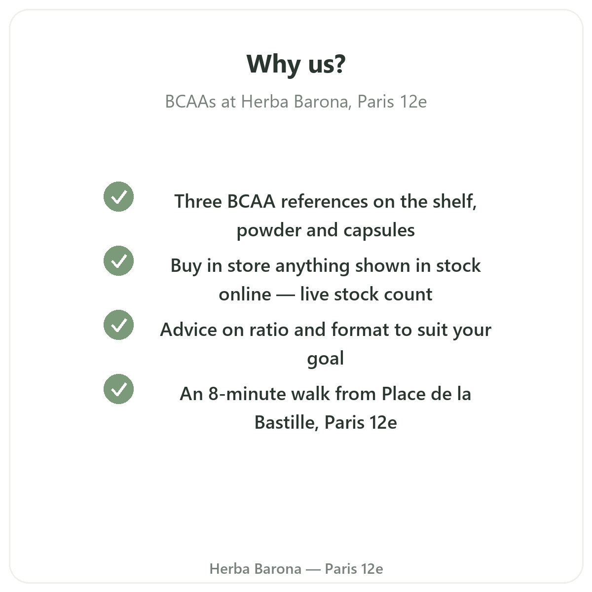 Why buy your BCAAs at Herba Barona in Paris 12e