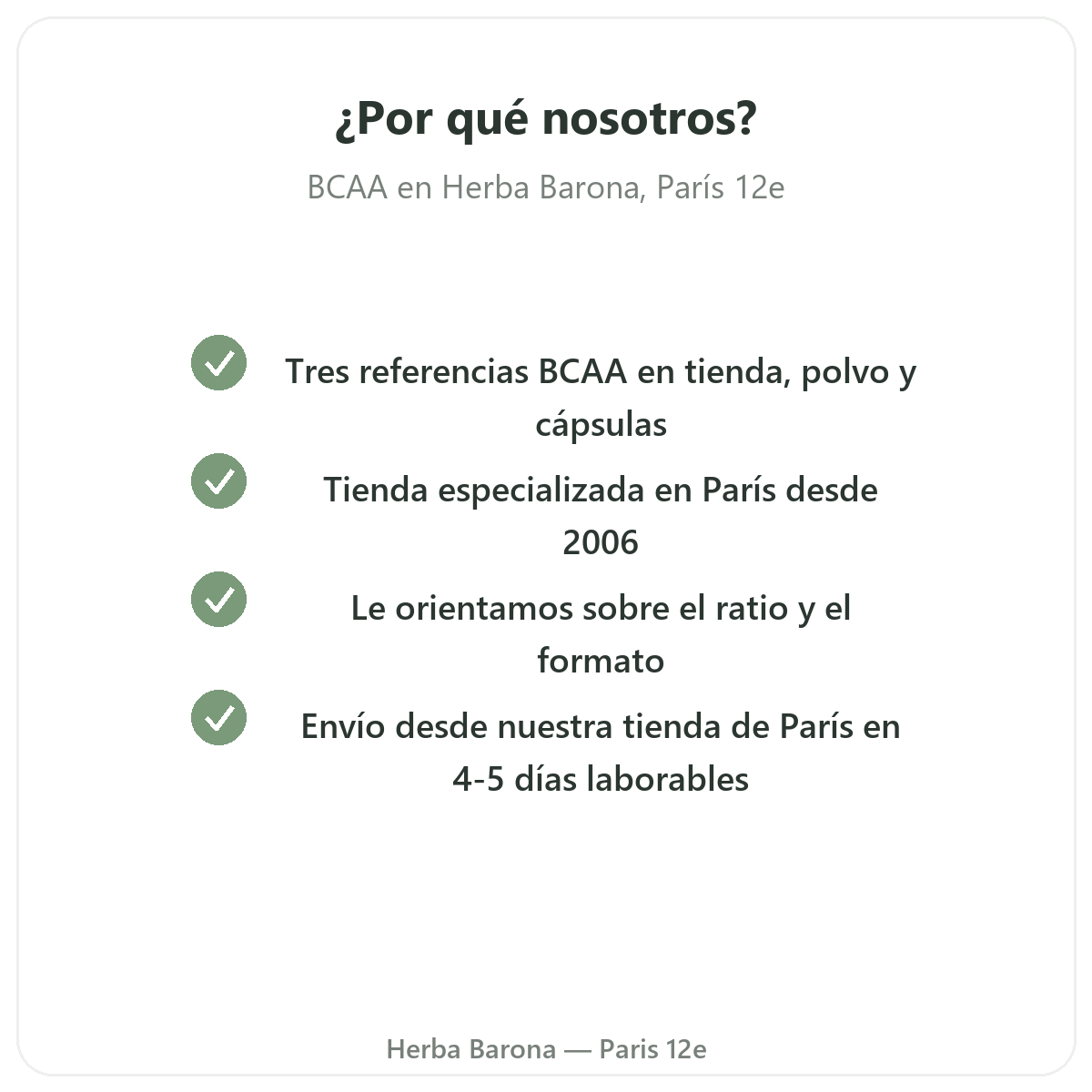 Por qué comprar sus BCAA en Herba Barona en París 12e