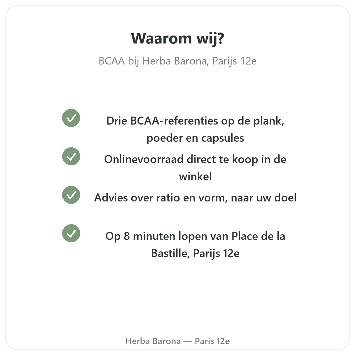 Waarom uw BCAA bij Herba Barona in Parijs 12e kopen