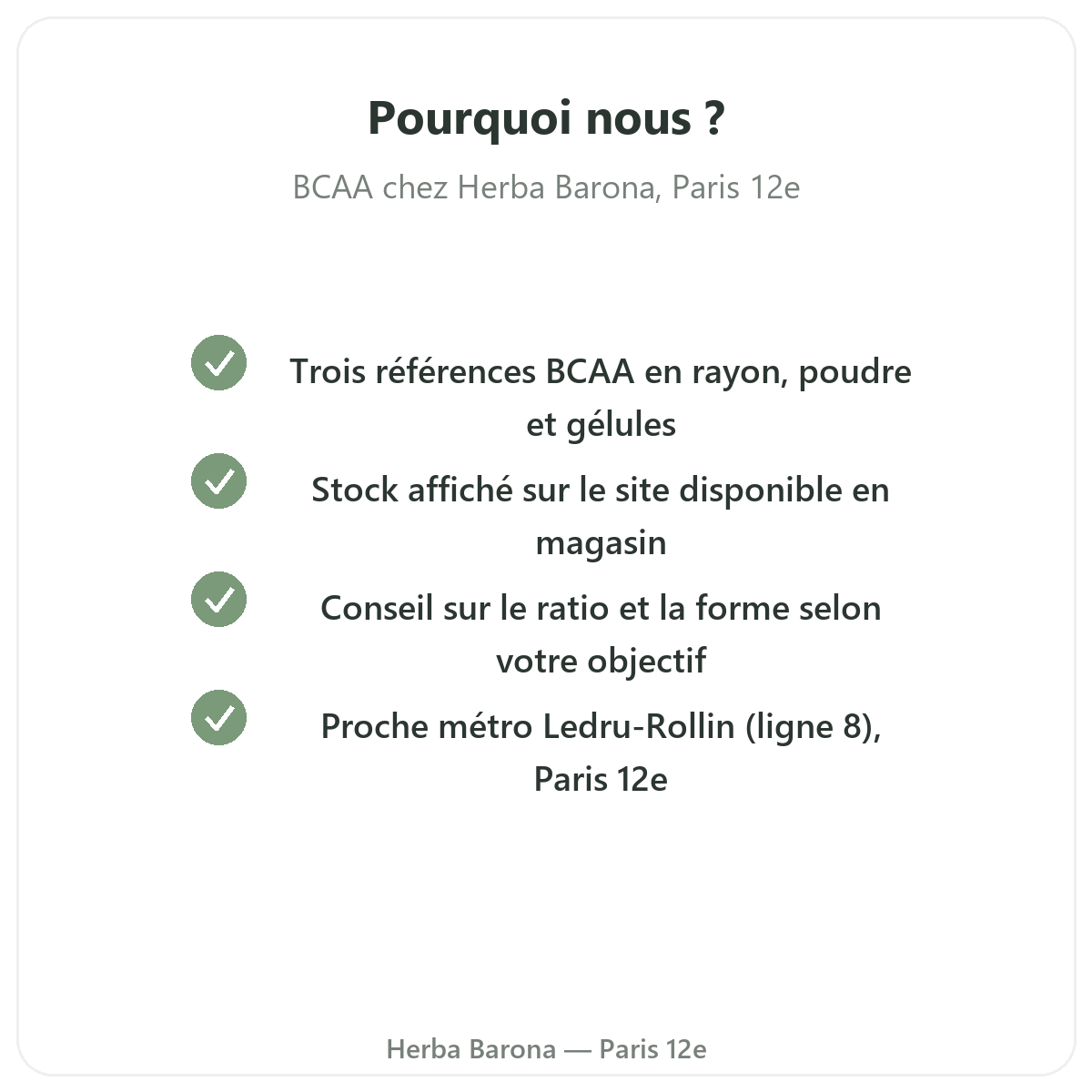 Pourquoi acheter ses BCAA chez Herba Barona à Paris 12e