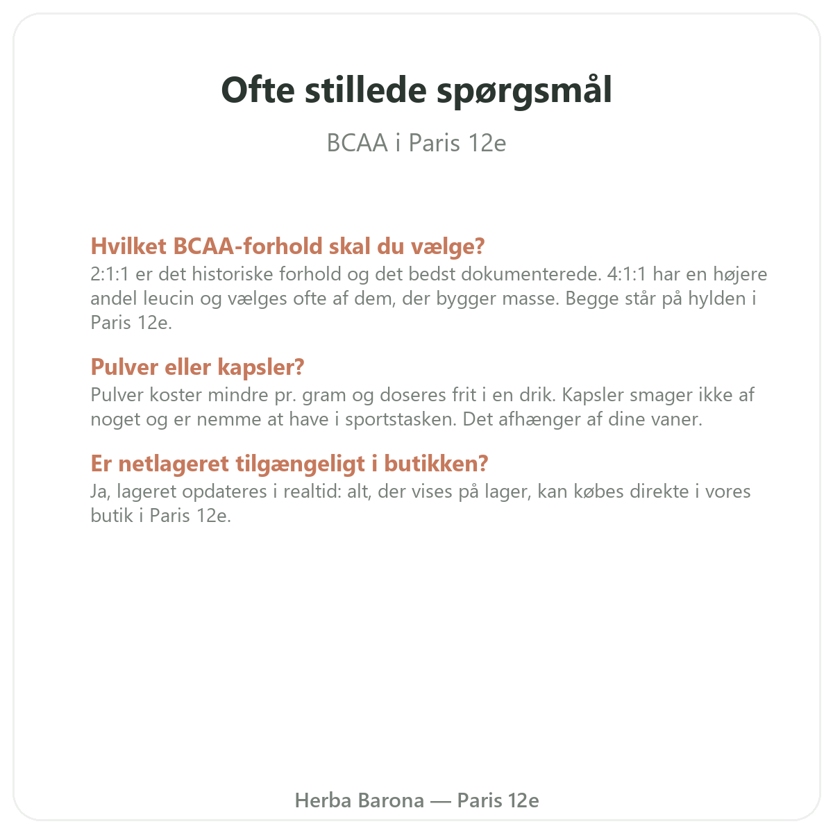 Ofte stillede spørgsmål om BCAA - Herba Barona Paris 12e