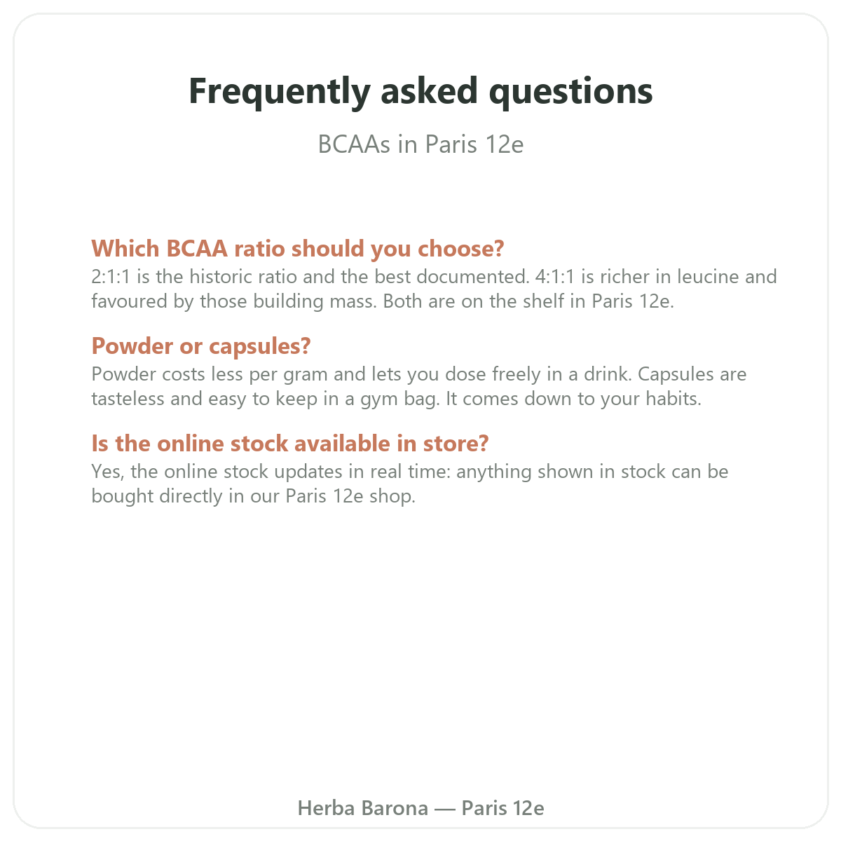 Frequently asked questions about BCAAs - Herba Barona Paris 12e