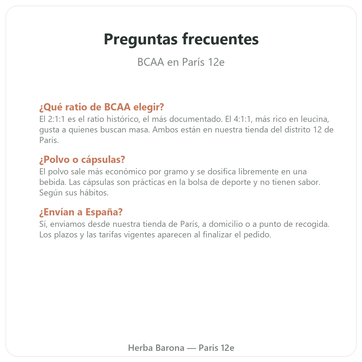 Preguntas frecuentes sobre los BCAA - Herba Barona París 12e