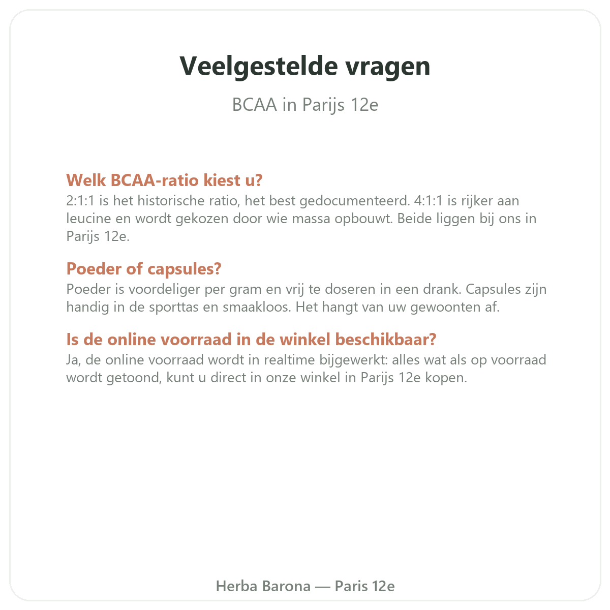 Veelgestelde vragen over BCAA - Herba Barona Parijs 12e