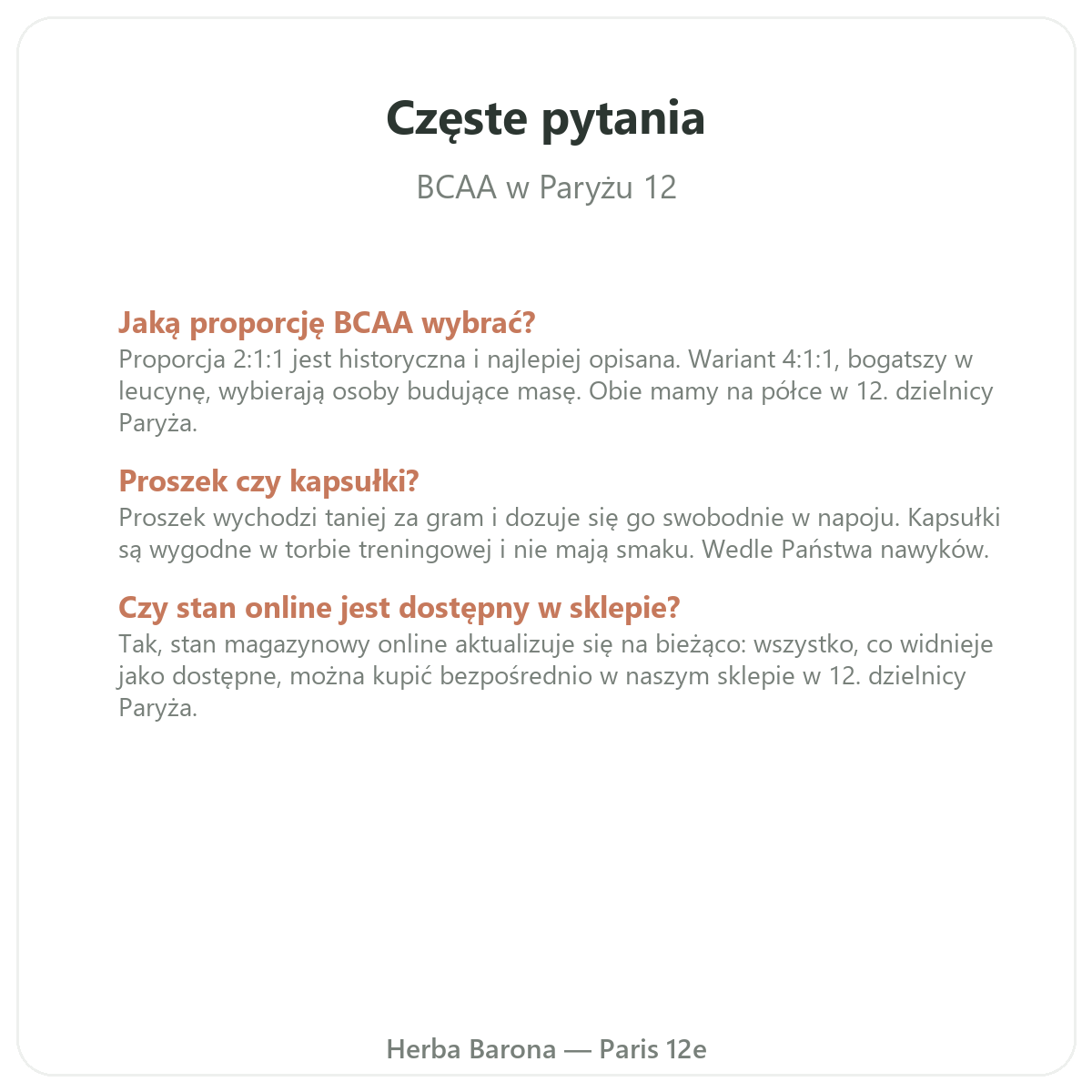 Częste pytania o BCAA - Herba Barona Paryż 12