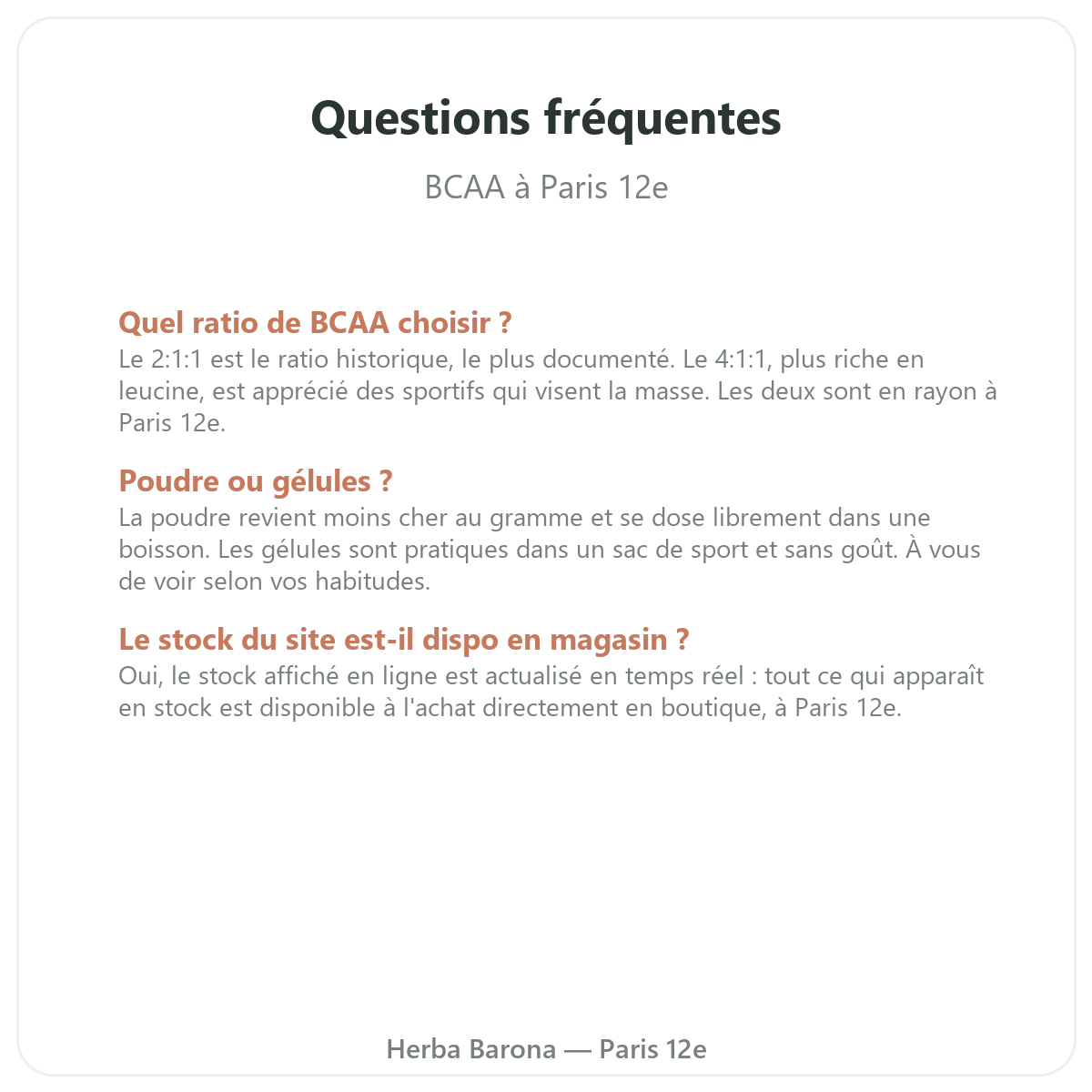 Questions fréquentes sur les BCAA - Herba Barona Paris 12e