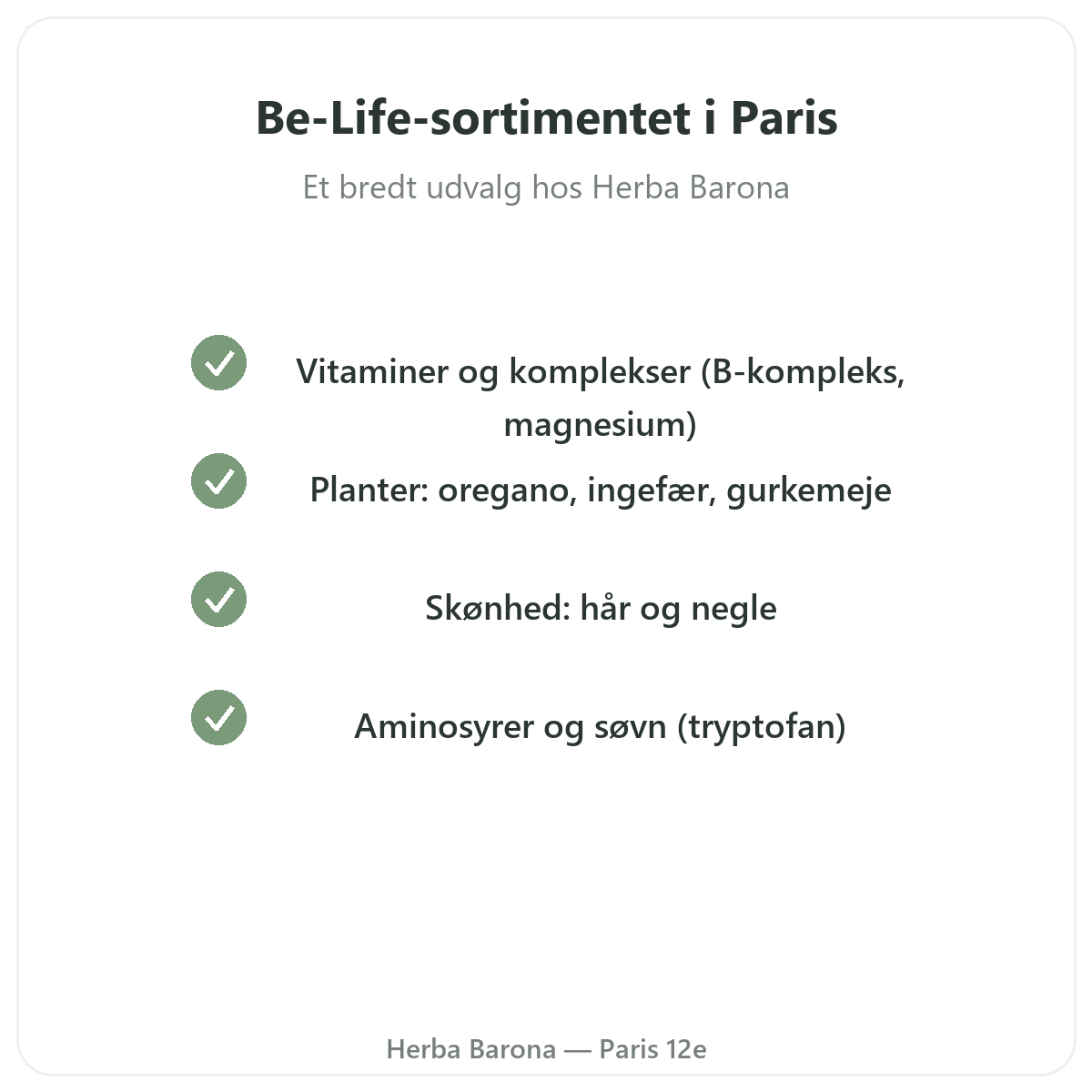 Be-Life-sortimentet i Paris hos Herba Barona Paris 12
