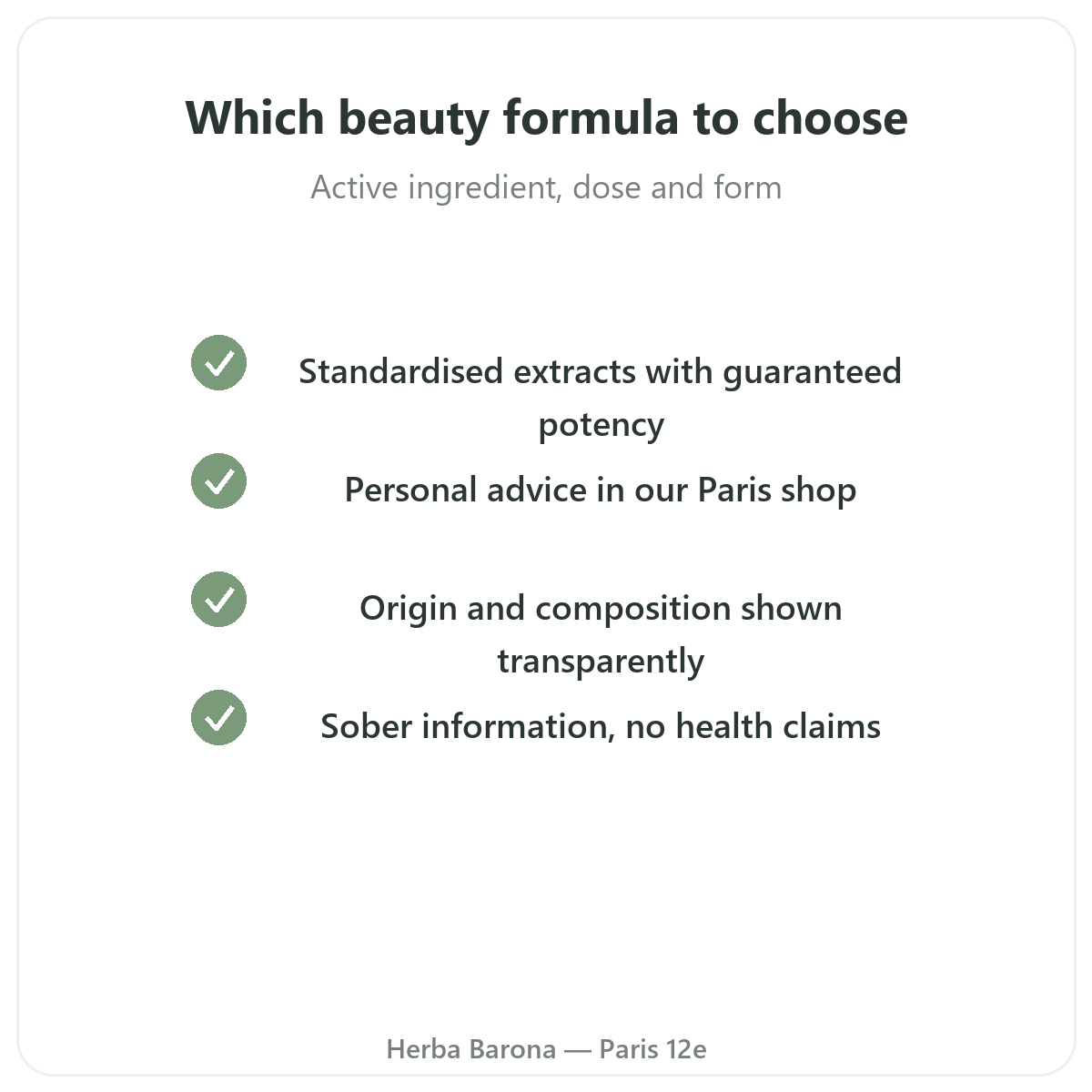 Beauty, skin & hair in Paris - quality commitments at Herba Barona Paris 12e