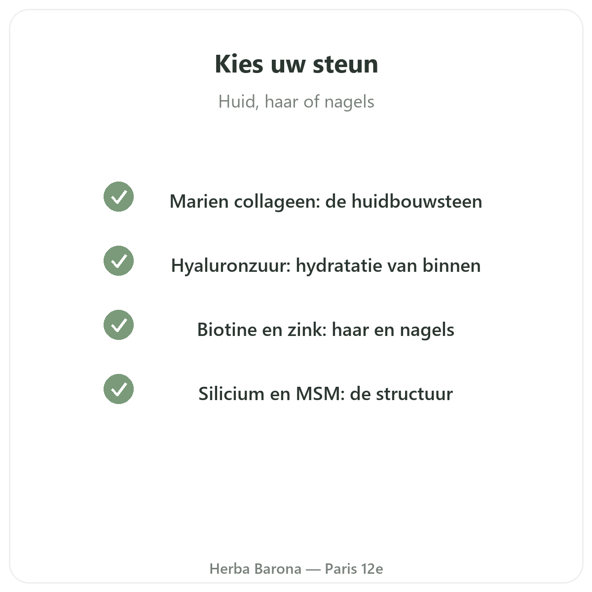 Schoonheid huid haar Parijs - kwaliteitsbeloften bij Herba Barona Parijs 12e