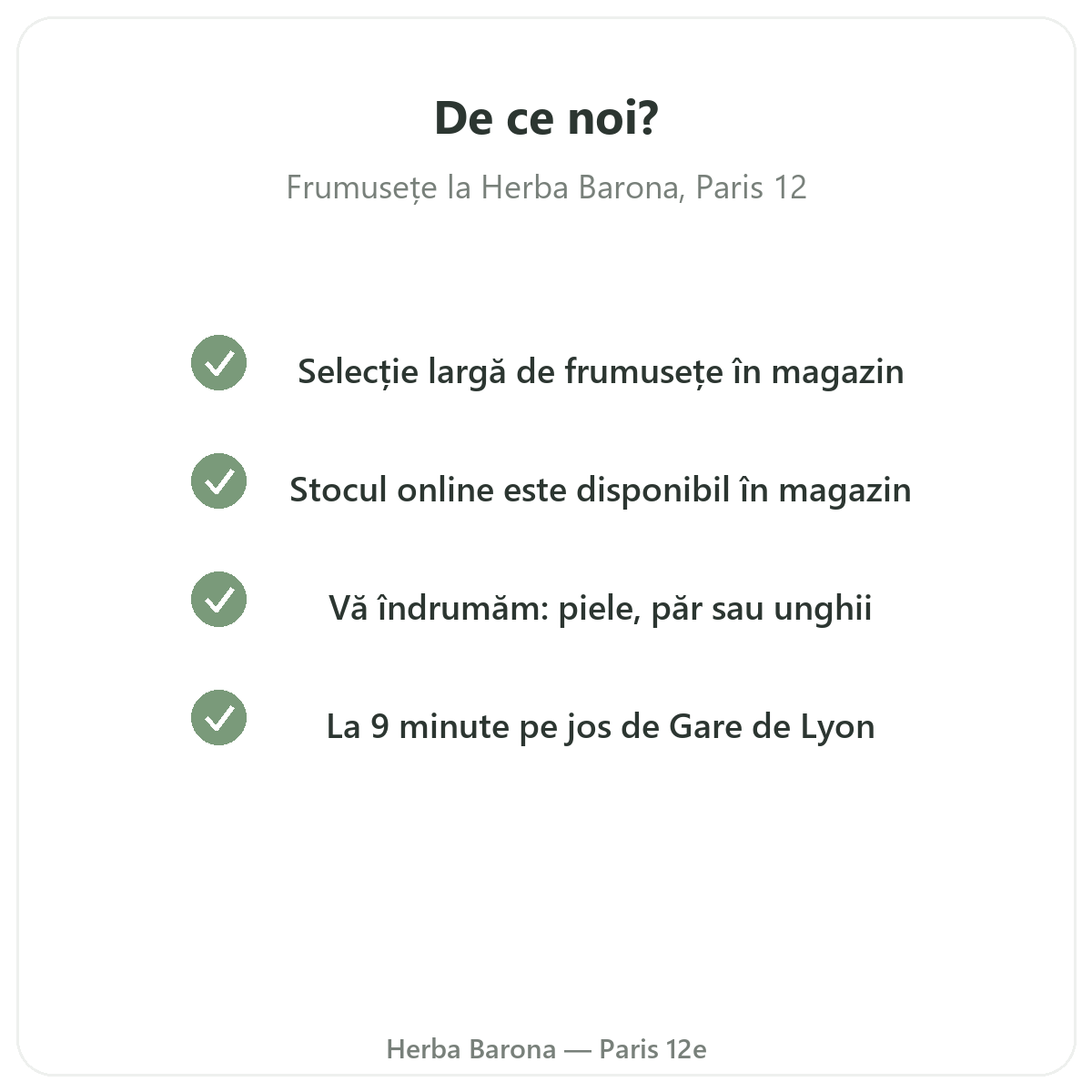 De ce să cumpărați Frumusețe piele păr Paris la Paris de la Herba Barona Paris, arondismentul 12