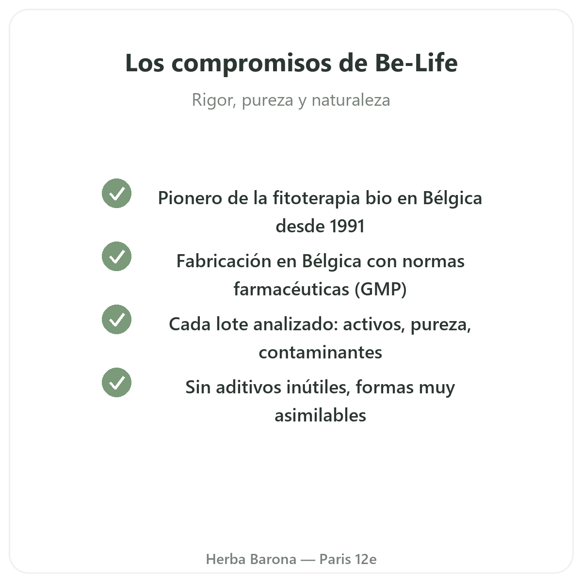 Be-Life París - compromisos de calidad y materias primas patentadas en Herba Barona