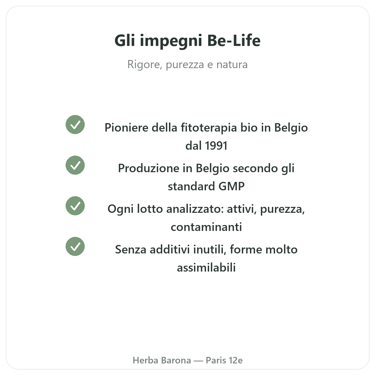 Be-Life Parigi - impegni di qualità e materie prime brevettate da Herba Barona