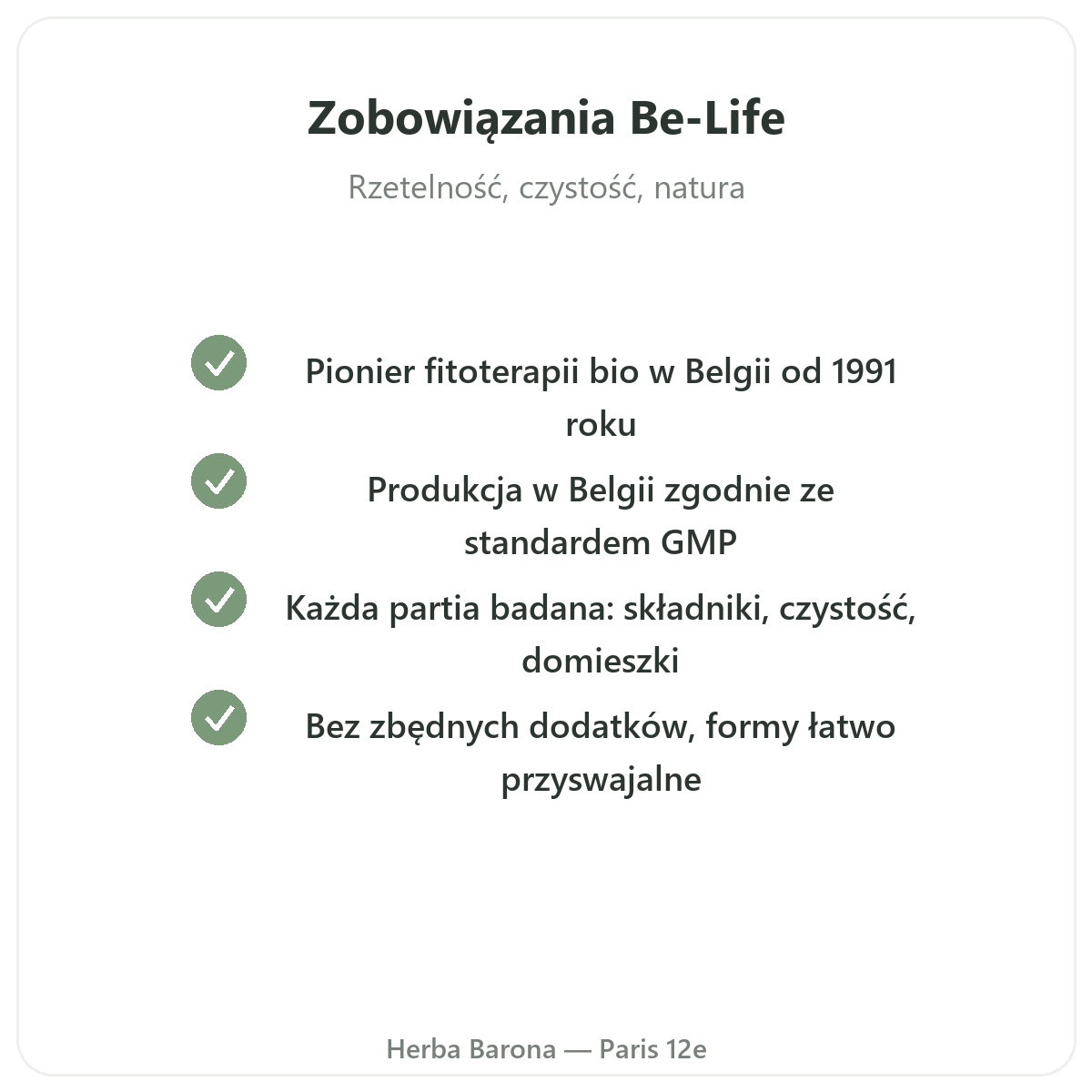 Be-Life Paryż - zobowiązania jakościowe i opatentowane surowce u Herba Barona