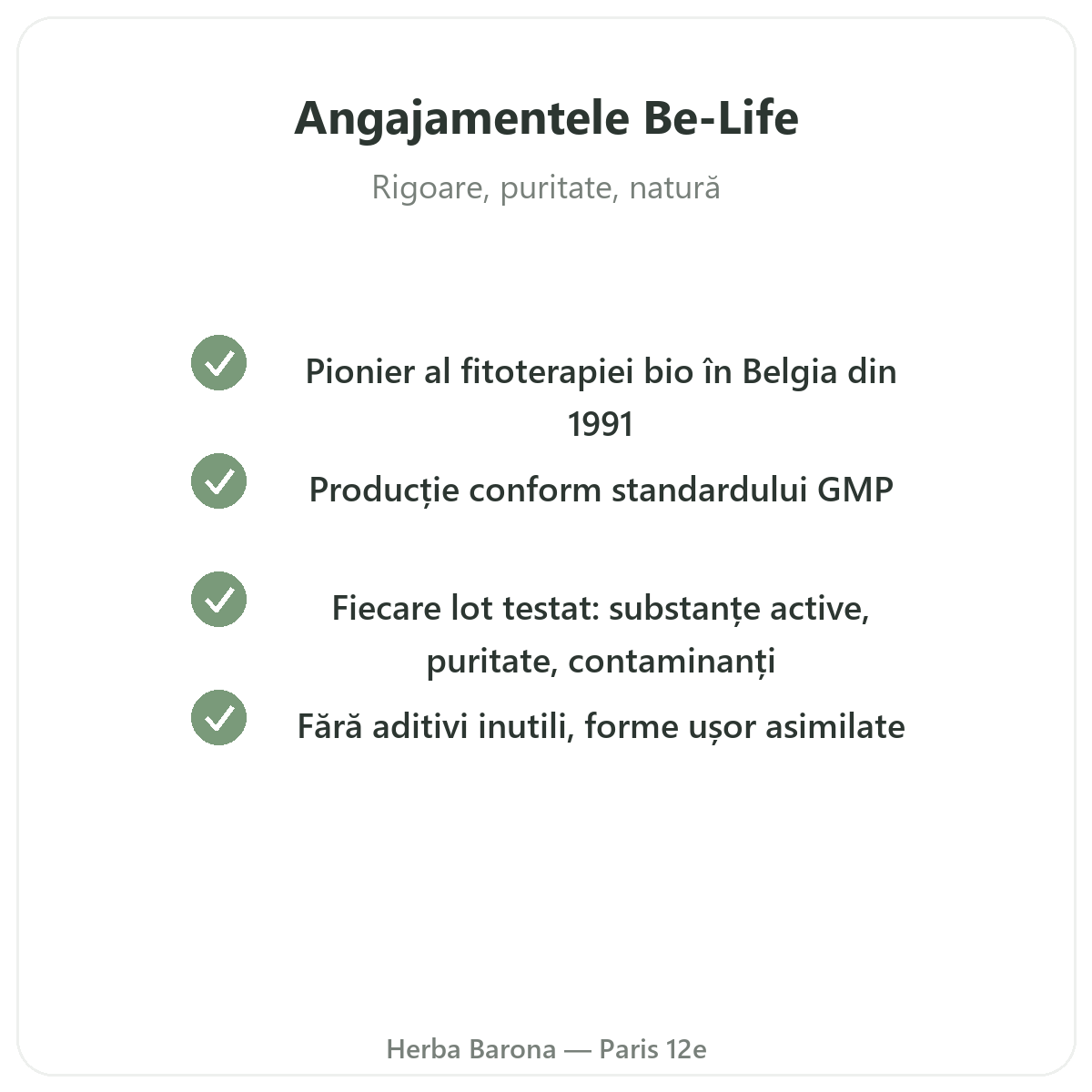 Be-Life Paris - angajamente de calitate și materii prime brevetate la Herba Barona