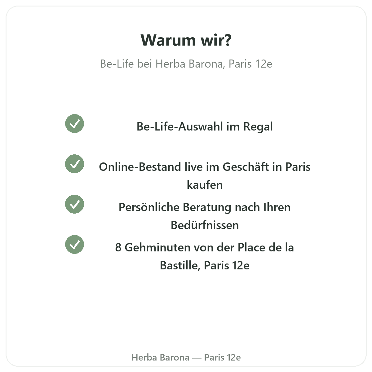 Warum Be-Life in Paris bei Herba Barona kaufen Paris 12e