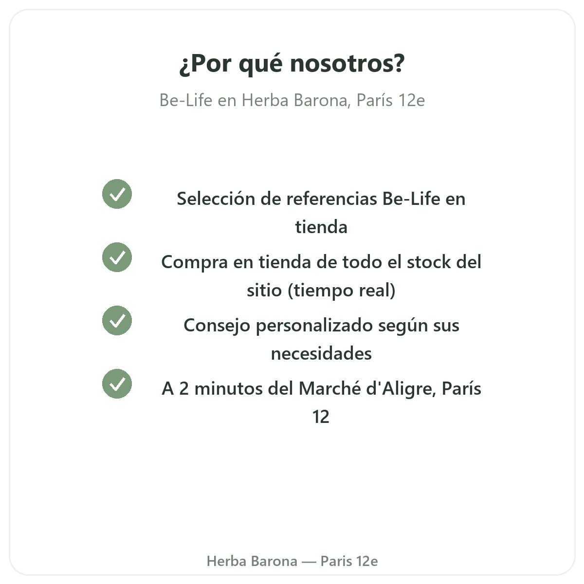 Por qué comprar Be-Life en París en Herba Barona París 12e