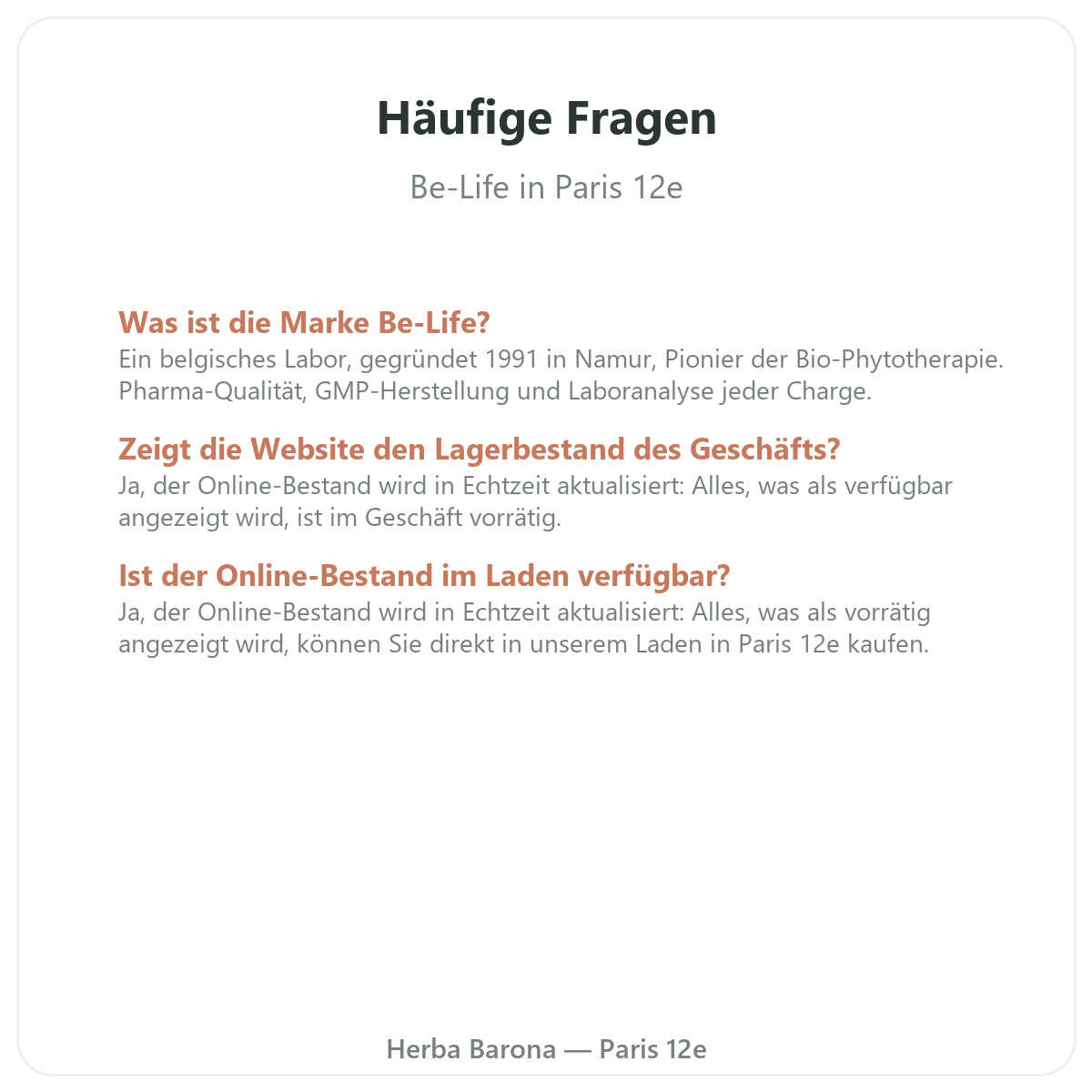 Häufige Fragen zu Be-Life in Paris - Herba Barona Paris 12e