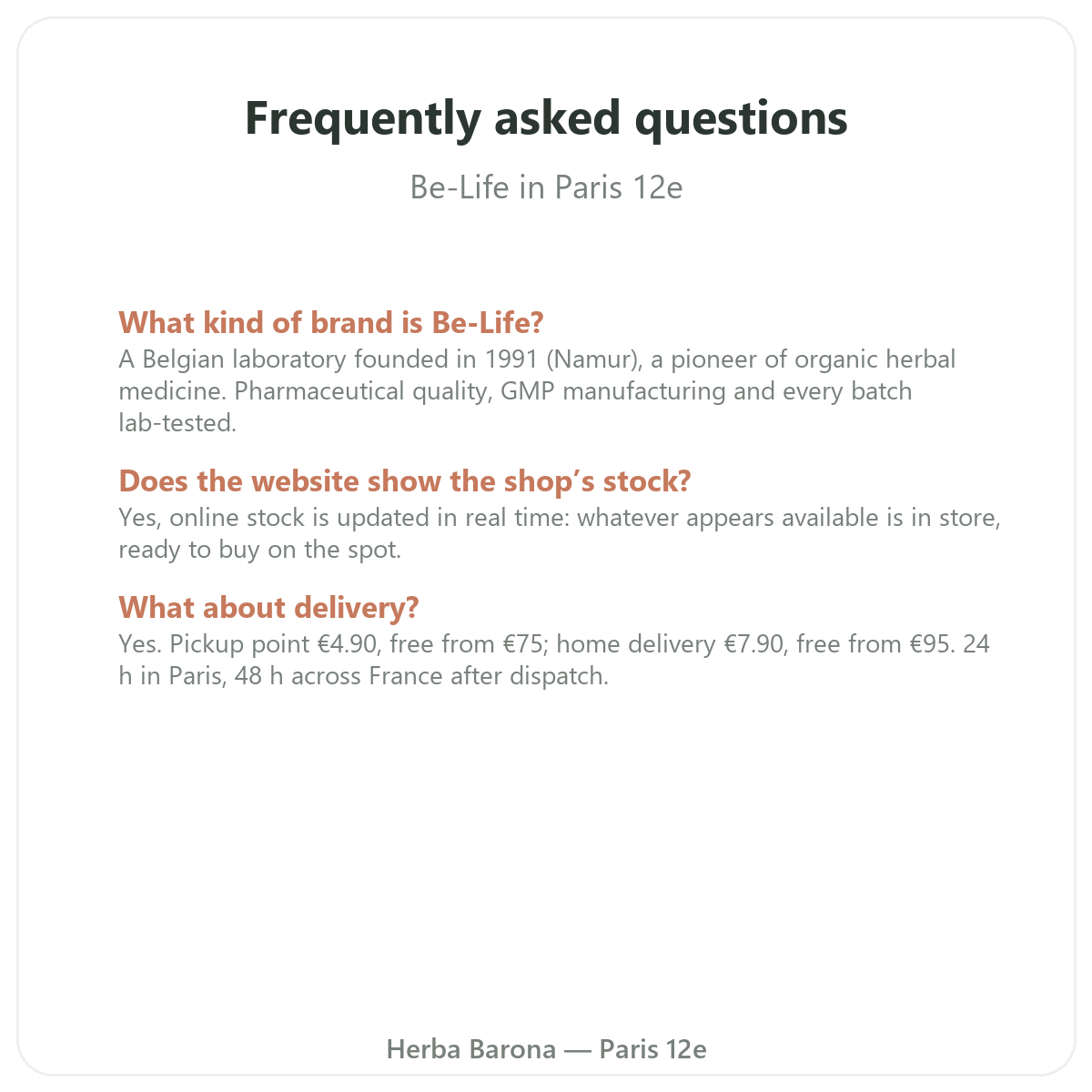 Frequently asked questions about Be-Life in Paris - Herba Barona Paris 12e