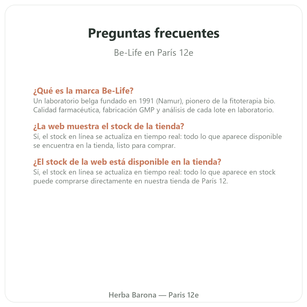 Preguntas frecuentes Be-Life en París - Herba Barona París 12e