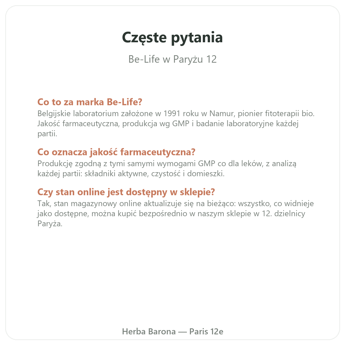 Najczęstsze pytania Be-Life w Paryżu - Herba Barona Paryż 12