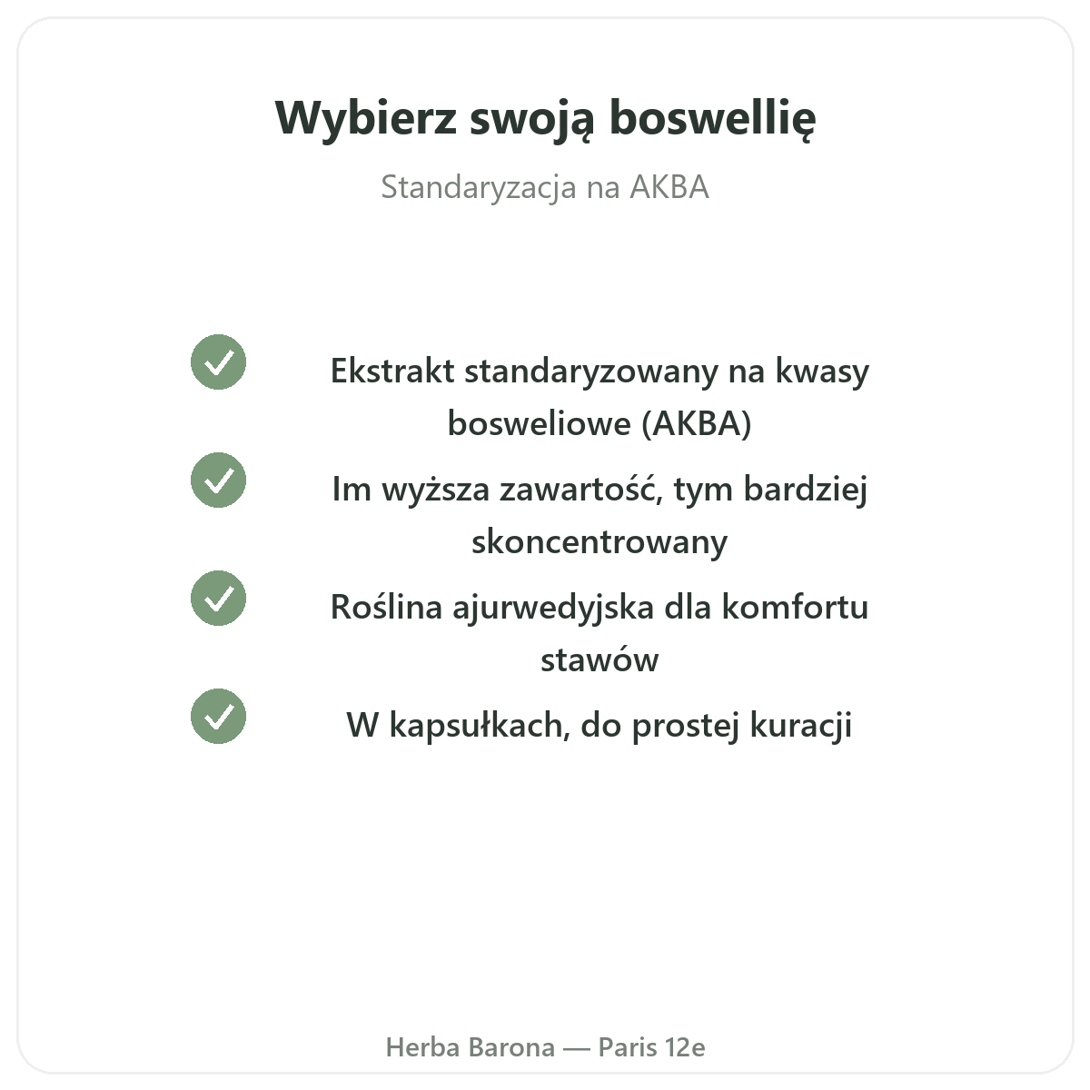 Boswellia - zobowiązania jakościowe w Herba Barona, Paryż 12. dzielnica