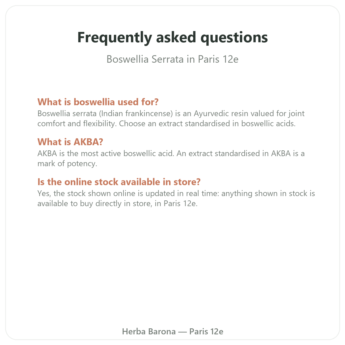 Frequently asked questions about boswellia in Paris - Herba Barona Paris 12th