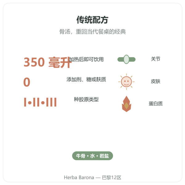 有机牛骨汤 350 ml – Jarmino 功效与数据 Paris Herba Barona