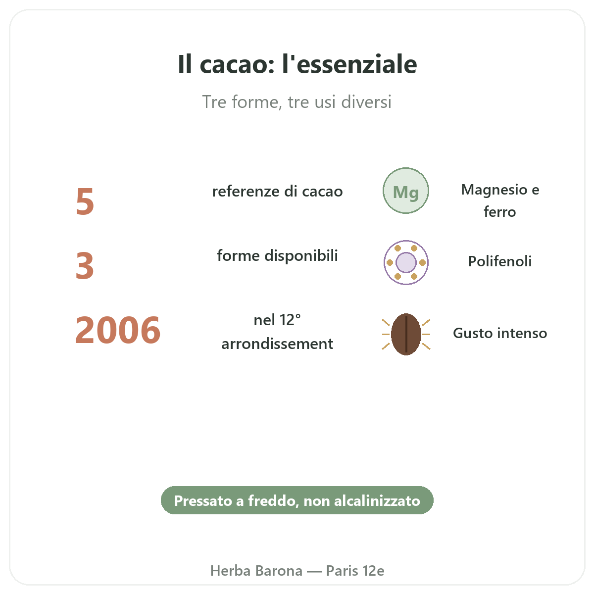 Cacao crudo Parigi in breve - dati chiave da Herba Barona Parigi 12e