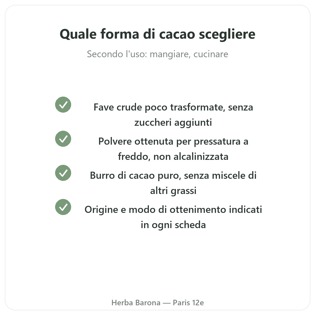 Cacao crudo Parigi - impegni di qualità da Herba Barona Parigi 12e