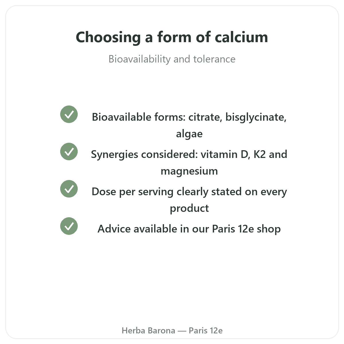 Calcium - key active forms to choose at Herba Barona Paris 12th