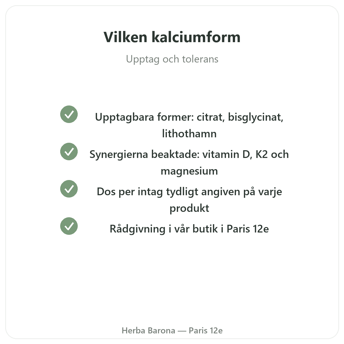 Kalcium – viktiga aktiva ämnen att välja hos Herba Barona Paris 12e