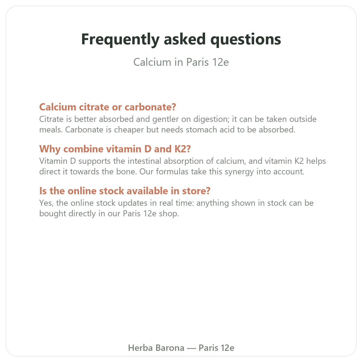 Frequently asked questions about Calcium in Paris - Herba Barona Paris 12th