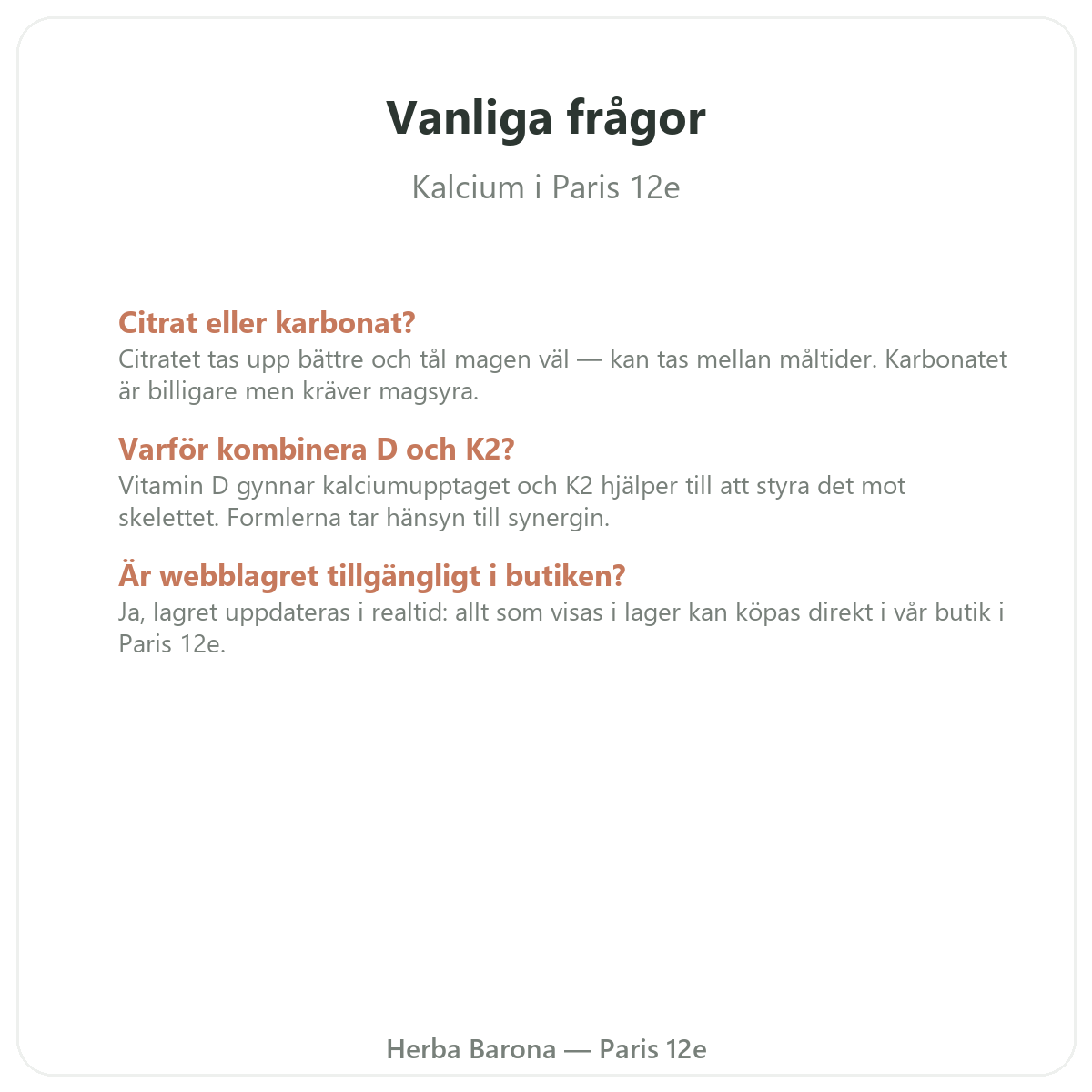 Vanliga frågor om kalcium i Paris – Herba Barona Paris 12e